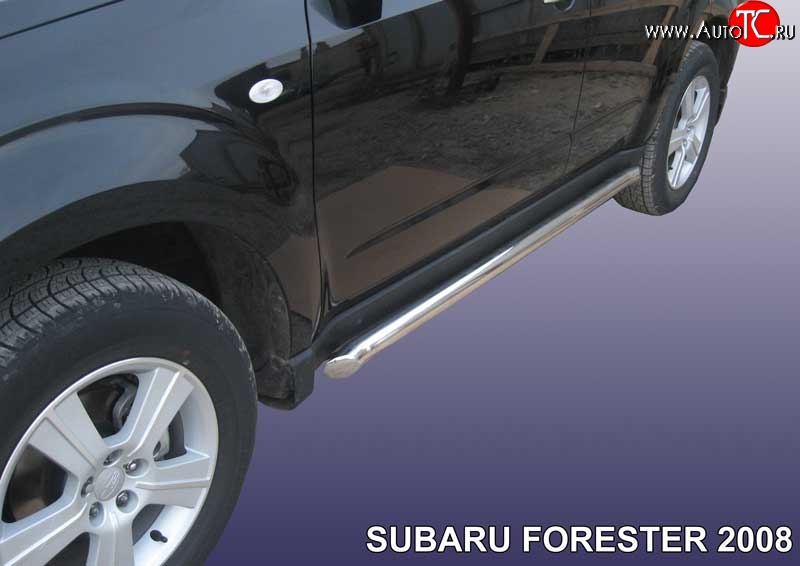 10 999 р. Защита порогов из круглой трубы диаметром 57 мм Slitkoff  Subaru Forester  SH (2008-2013) (Цвет: нержавеющая полированная сталь)  с доставкой в г. Калуга