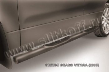 9 749 р. Защита порогов Slitkoff  Suzuki Grand Vitara ( JT 5 дверей,  JT 3 двери) (2005-2008) (Цвет: серебристый)  с доставкой в г. Калуга. Увеличить фотографию 1