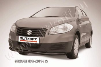 5 599 р. защита переднего бампера Slitkoff  Suzuki SX4  JYB, JYA (2013-2016) (Цвет: серебристый)  с доставкой в г. Калуга. Увеличить фотографию 1