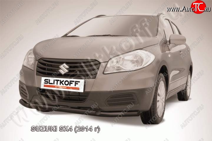 7 599 р. Защита переднего бампер Slitkoff  Suzuki SX4  JYB, JYA (2013-2016) (Цвет: серебристый)  с доставкой в г. Калуга