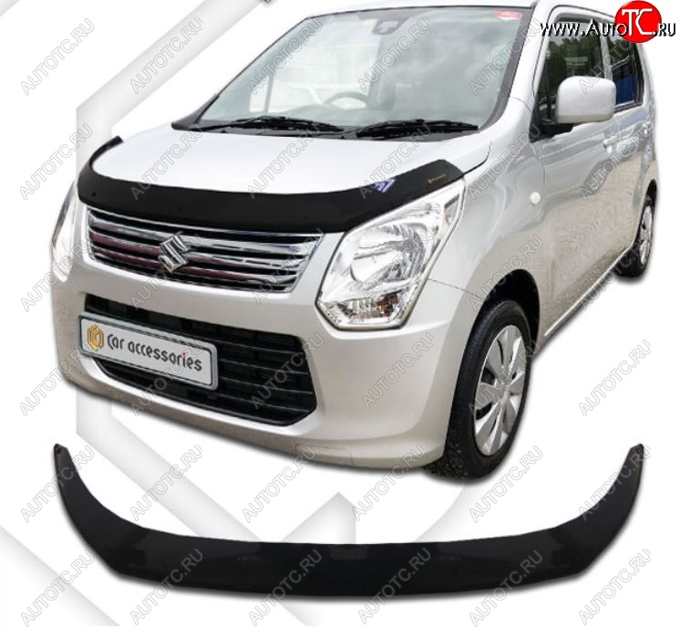 2 099 р. Дефлектор капота CA-Plastiс  Suzuki Wagon R  MH34S (2012-2014) дорестайлинг (Classic черный, Без надписи)  с доставкой в г. Калуга