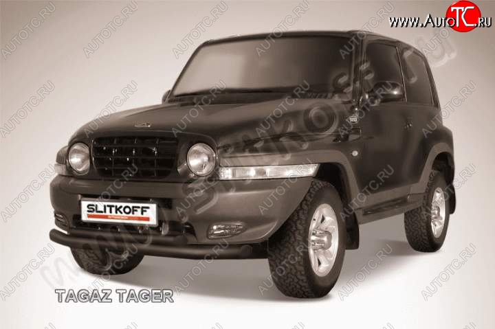 8 399 р. Защита переднего бампер Slitkoff  ТАГАЗ Tager  3d (2008-2012) (Цвет: серебристый)  с доставкой в г. Калуга