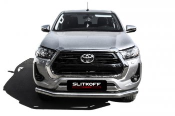 14 999 р. Защита переднего бампера Slitkoff (Ø 76 мм).  Toyota Hilux  AN120 (2017-2020) (Нержавеющая сталь)  с доставкой в г. Калуга. Увеличить фотографию 2