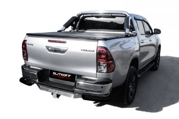Защита заднего бампера Slitkoff (Ø 76 мм, уголки) Toyota (Тойота) Hilux (Хайлюкс)  AN120 (2017-2020) AN120 1-ый рестайлинг
