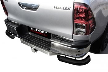 7 199 р. Защита заднего бампера Slitkoff (Ø 76 мм, уголки)  Toyota Hilux  AN120 (2017-2020) (Сталь с полимерным покрытием. Цвет: черный)  с доставкой в г. Калуга. Увеличить фотографию 2