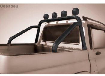 12 599 р. Защитная дуга багажника на Slitkoff (Ø 76 мм, с креплениями под ПТФ)  Toyota Hilux  AN120 (2017-2020) (Сталь с полимерным покрытием. Цвет: черный)  с доставкой в г. Калуга. Увеличить фотографию 1