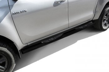 12 549 р. Защита порогов Slitkoff (Ø 76 мм, с проступями)  Toyota Hilux  AN120 (2017-2020) (Сталь с полимерным покрытием. Цвет: черный)  с доставкой в г. Калуга. Увеличить фотографию 1
