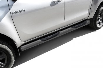 12 549 р. Защита порогов Slitkoff (Ø 76 мм, с проступями)  Toyota Hilux  AN120 (2017-2020) (Сталь с полимерным покрытием. Цвет: серебристый)  с доставкой в г. Калуга. Увеличить фотографию 1