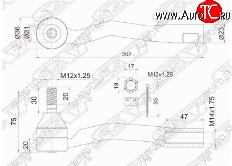 749 р. Правый наконечник рулевой тяги SAT  Toyota Avensis  T220 седан (1997-2003)  с доставкой в г. Калуга