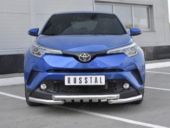 Защита переднего бампера (Ø63 мм с клыками, нержавейка) Russtal Toyota C-HR NGX10, ZGX10 дорестайлинг (2016-2019)