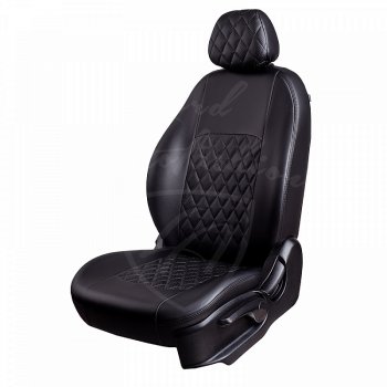 Чехлы для сидений Lord Autofashion Турин Ромб (экокожа) Toyota Camry XV70 дорестайлинг (2017-2021)  (Черный, вставка черная, строчка черная)