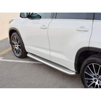 32 649 р. Порожки для ног (Ø63 мм) Russtal Toyota Highlander XU50 рестайлинг (2016-2020) (лист - нержавейка, профиль - нержавейка)  с доставкой в г. Калуга. Увеличить фотографию 3