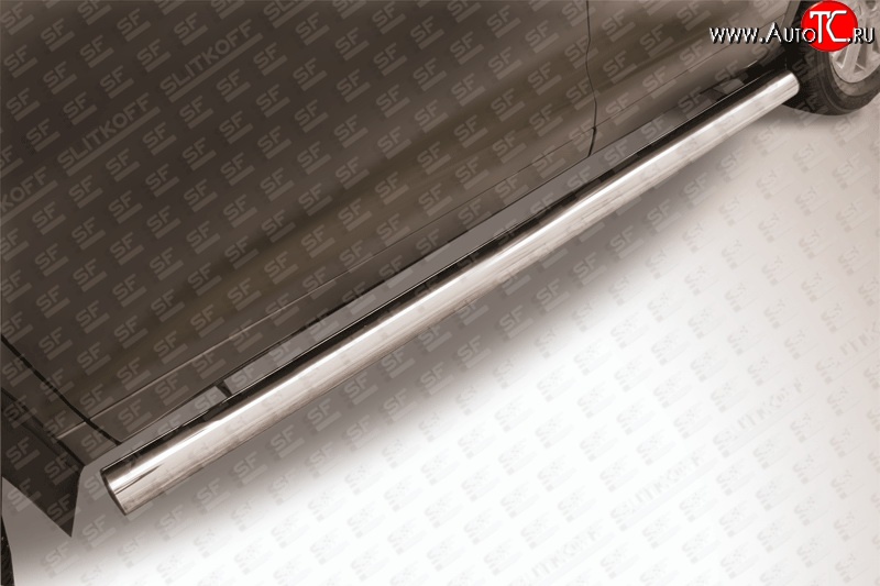 15 749 р. Защита порогов из круглой трубы диаметром 76 мм Slitkoff  Toyota Highlander  XU50 (2013-2017) (Цвет: нержавеющая полированная сталь)  с доставкой в г. Калуга