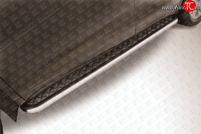 16 999 р. Широкая защита порогов с трубой диаметром 57 мм Slitkoff Toyota Highlander XU50 дорестайлинг (2013-2017) (Цвет: нержавеющая полированная сталь)  с доставкой в г. Калуга