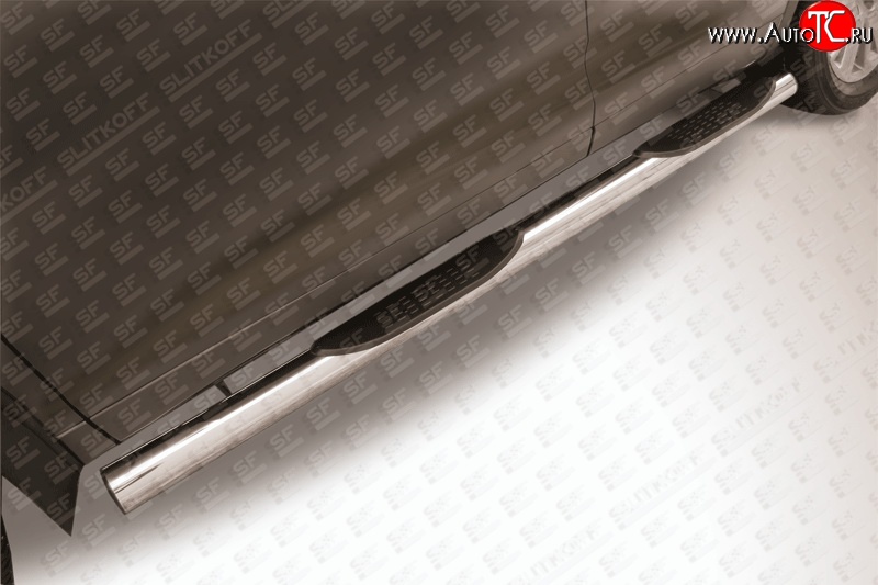 16 999 р. Защита порогов из трубы d76 мм с пластиковыми вставками для ног Slitkoff  Toyota Highlander  XU50 (2013-2017) (Цвет: нержавеющая полированная сталь)  с доставкой в г. Калуга