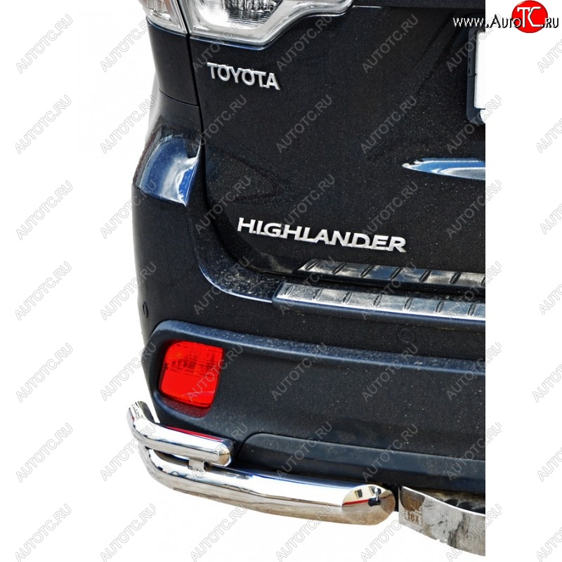 8 349 р. Защита заднего бампера ТехноСфера (Техно Сфера) (Сталь с покрытием, уголки двойные, 63.5 mm)  Toyota Highlander  XU50 (2013-2017) (цвет: Серебристый)  с доставкой в г. Калуга