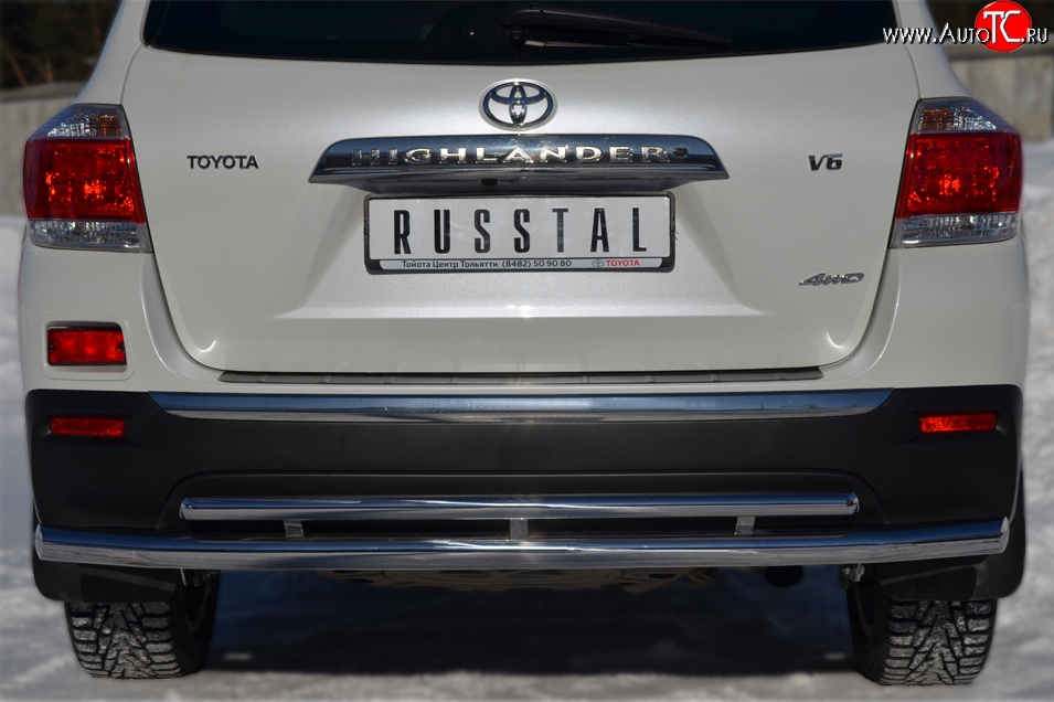 17 999 р. Защита заднего бампера (Ø63 и 42 мм, нержавейка) Russtal  Toyota Highlander  XU40 (2010-2013)  с доставкой в г. Калуга