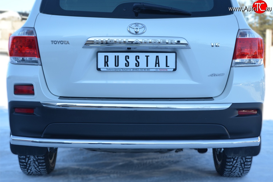 14 599 р. Одинарная защита заднего бампера из трубы диаметром 63 мм (рестайлинг) Russtal  Toyota Highlander  XU40 (2010-2013)  с доставкой в г. Калуга