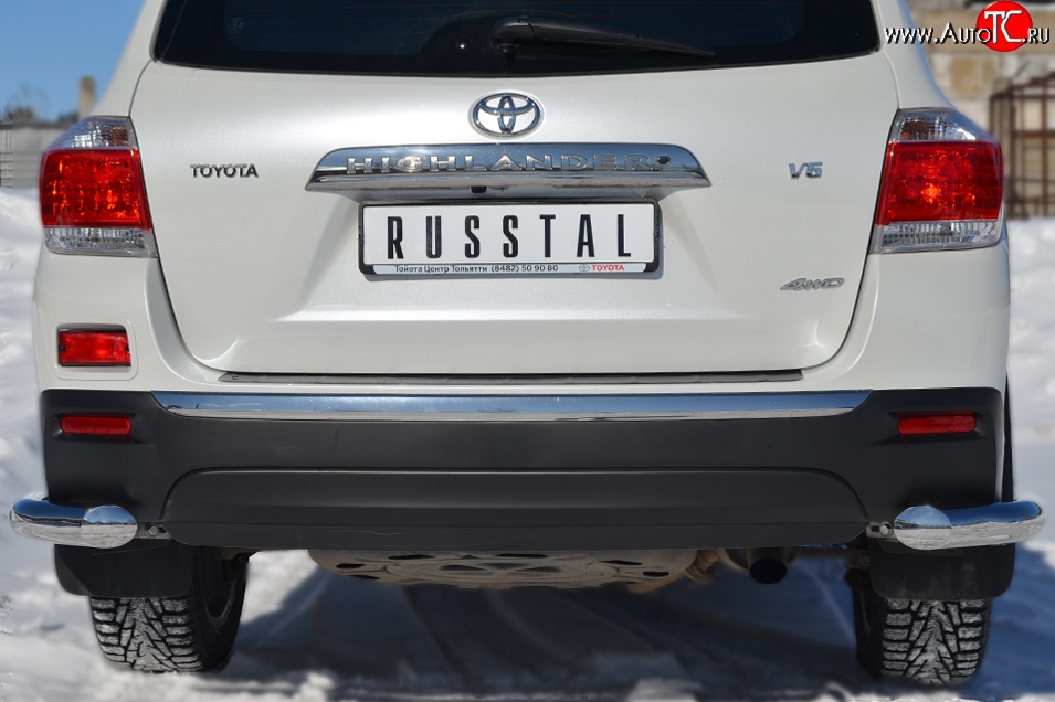 11 299 р. Защита заднего бампера (Ø76 мм уголки, нержавейка) SLITKOFF  Toyota Highlander  XU40 (2010-2013) рестайлинг  с доставкой в г. Калуга