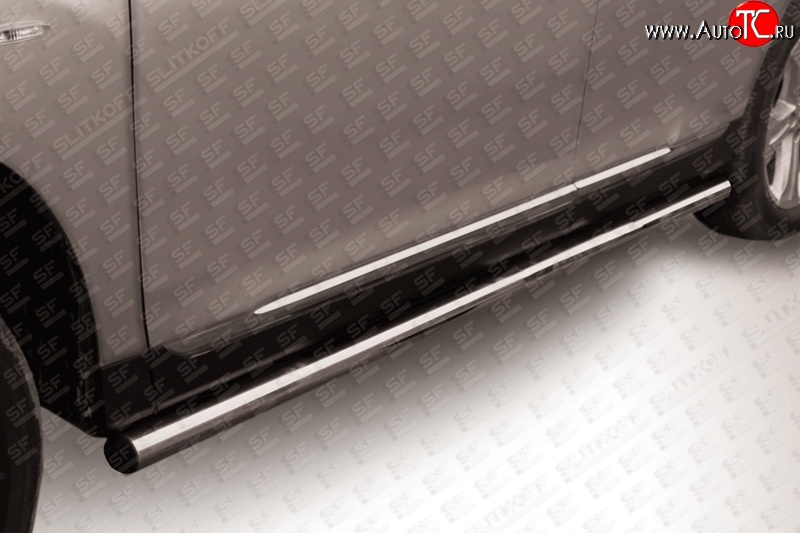 13 449 р. Защита порогов из круглой трубы диаметром 57 мм Slitkoff  Toyota Highlander  XU40 (2010-2013) (Цвет: нержавеющая полированная сталь)  с доставкой в г. Калуга