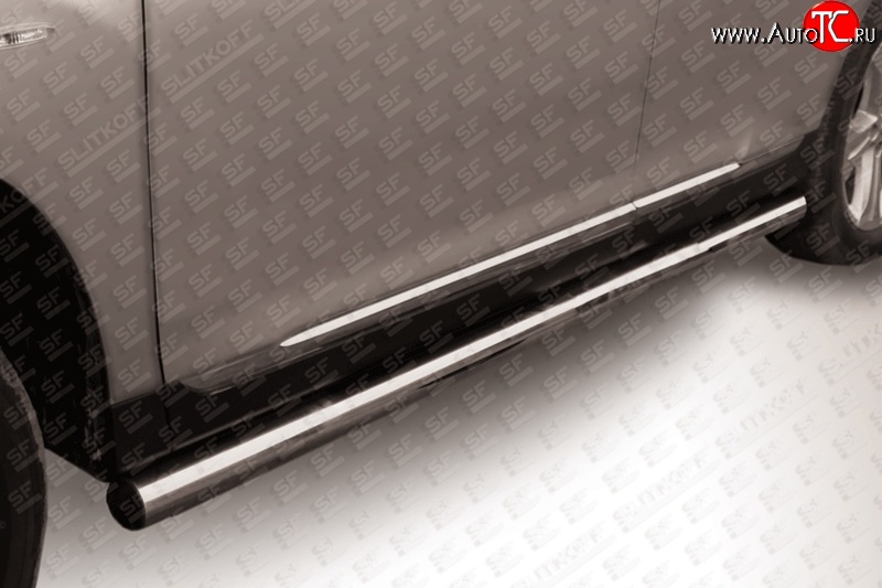 14 649 р. Защита порогов из круглой трубы диаметром 76 мм Slitkoff  Toyota Highlander  XU40 (2010-2013) (Цвет: нержавеющая полированная сталь)  с доставкой в г. Калуга