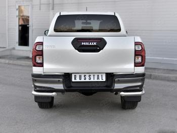 19 799 р. Защита заднего бампера (Ø63 мм, нержавейка, BLACK ONYX) Russtal  Toyota Hilux  AN120 (2020-2024)  с доставкой в г. Калуга. Увеличить фотографию 1