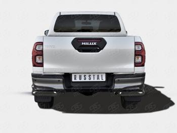 13 349 р. Защита заднего бампера (Ø63 мм, уголки, окрашенные) Russtal  Toyota Hilux  AN120 (2020-2024) (цвет черный муар)  с доставкой в г. Калуга. Увеличить фотографию 1