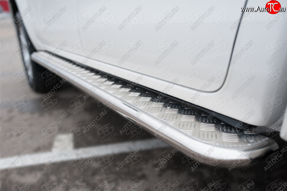 21 749 р. Порожки для ног Russtal (Ø42 мм)  Toyota Hilux  AN120 (2020-2024) (лист - алюминий, профиль - углеродистая сталь)  с доставкой в г. Калуга