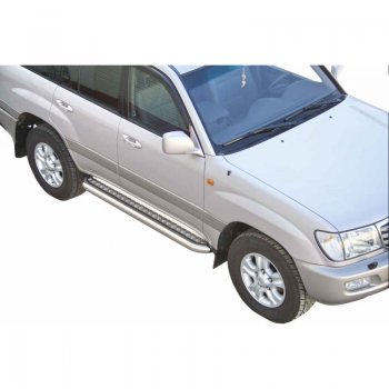 Защита порогов ТехноСфера (Техно Сфера) (Сталь с покрытием, с алюминиевым листом, d63.5 mm) Toyota Land Cruiser 100 дорестайлинг (1998-2002)