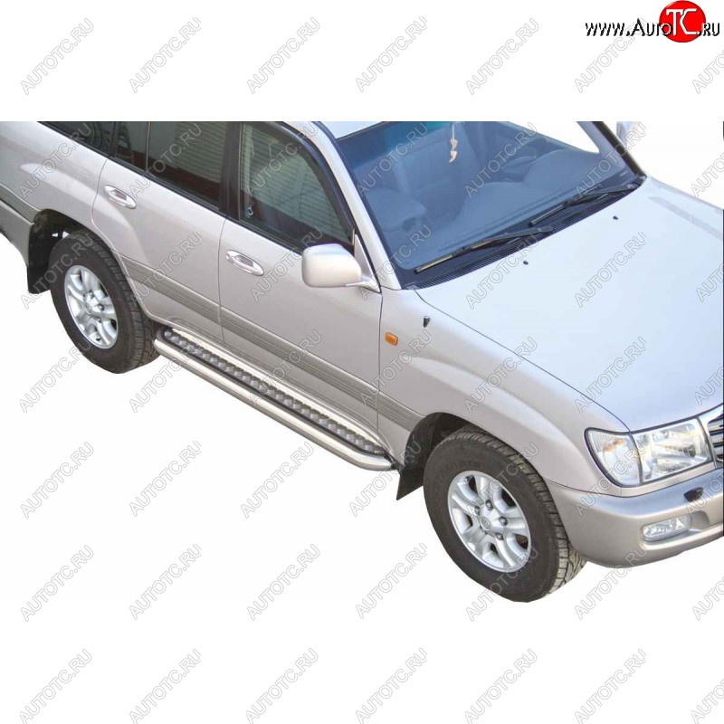 9 699 р. Защита порогов ТехноСфера (Техно Сфера) (Сталь с покрытием, с алюминиевым листом, d63.5 mm)  Toyota Land Cruiser  100 (1998-2007) (цвет: Серебристый)  с доставкой в г. Калуга