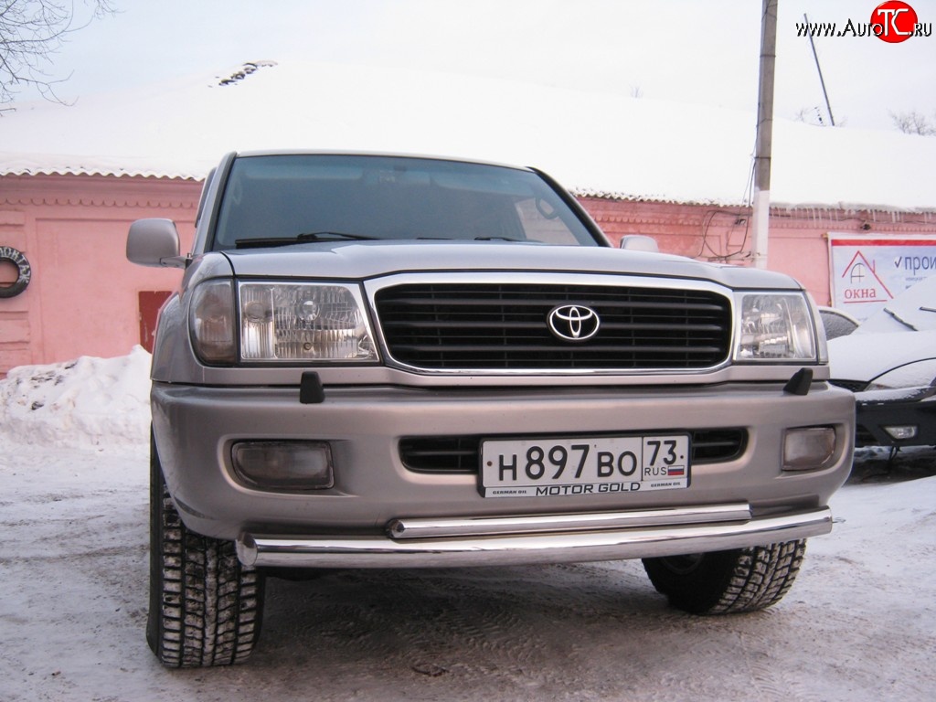 17 449 р. Защита переднего бампера (2 трубыØ76 и 42 мм, нержавейка) Russtal  Toyota Land Cruiser  100 (1998-2007)  с доставкой в г. Калуга
