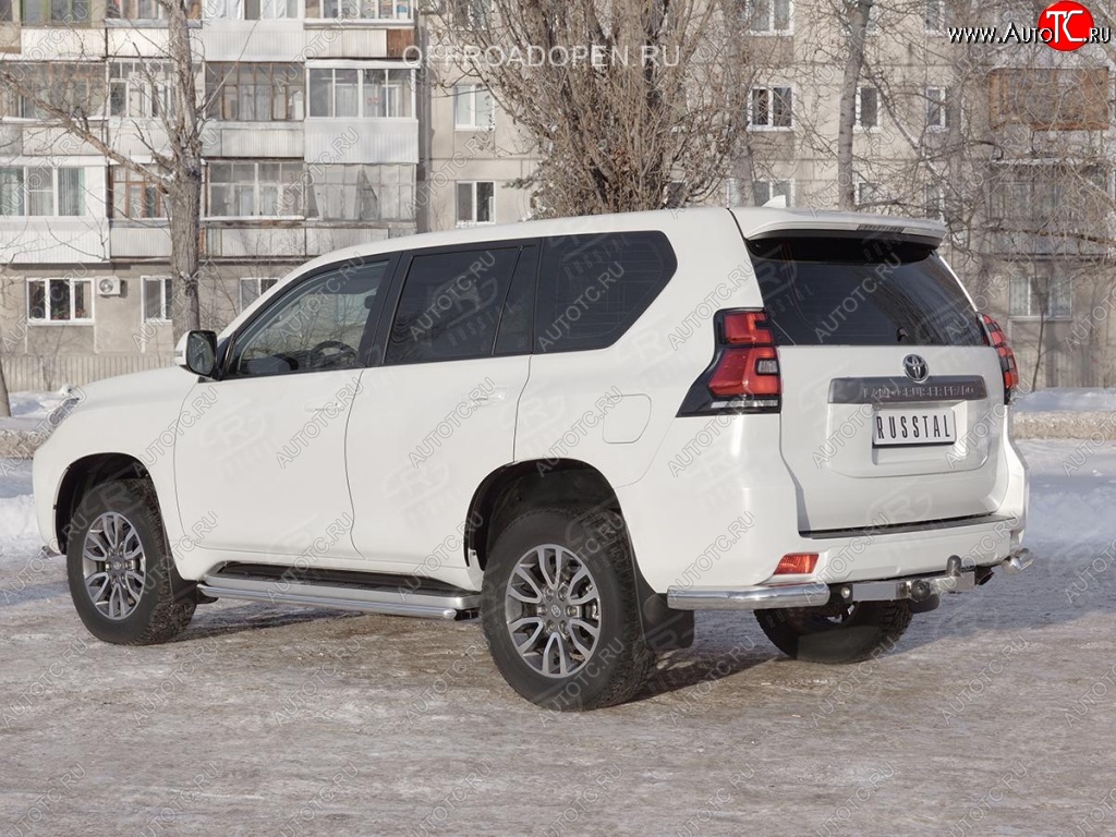 9 599 р. Защита заднего бампера (Ø76 мм уголки, нержавейка) SLITKOFF  Toyota Land Cruiser Prado  J150 (2017-2020) 2-ой рестайлинг  с доставкой в г. Калуга