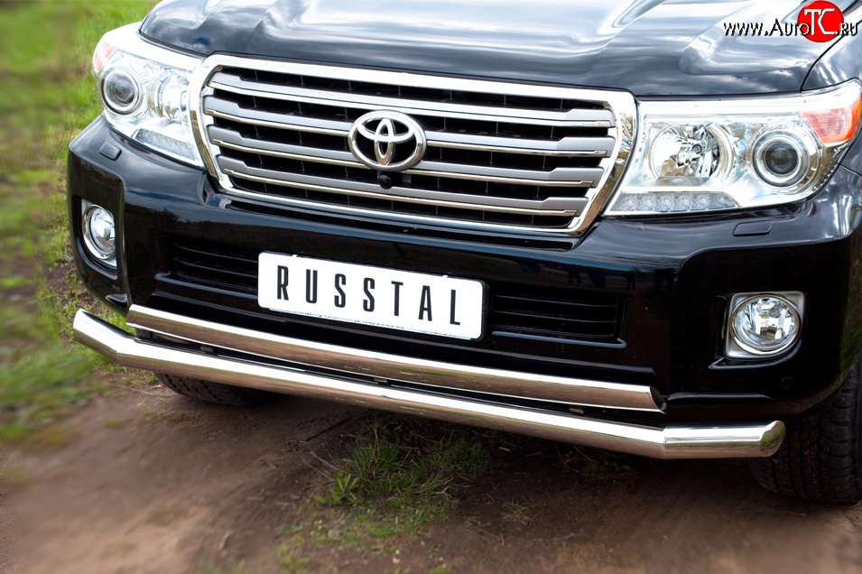 24 999 р. Защита переднего бампера (2 трубыØ76 и 75х42 мм, нержавейка) Russtal  Toyota Land Cruiser  200 (2012-2015)  с доставкой в г. Калуга