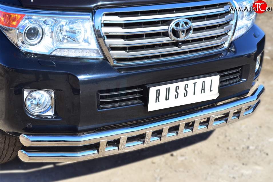 18 799 р. Защита переднего бампера (2 трубыØ63 мм с декор. элементами, нержавейка) Russtal  Toyota Land Cruiser  200 (2012-2015)  с доставкой в г. Калуга