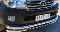 21 899 р. Защита переднего бампера (2 трубы Ø76 и 42 мм с зубами, нержавейка) Russtal  Toyota Land Cruiser  200 (2012-2015)  с доставкой в г. Калуга. Увеличить фотографию 1