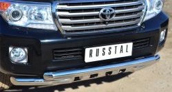 16 699 р. Защита переднего бампера (2 трубы Ø76 мм с зубами, нержавейка) Russtal  Toyota Land Cruiser  200 (2012-2015)  с доставкой в г. Калуга. Увеличить фотографию 3