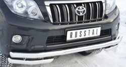 17 999 р. Защита переднего бампера (Ø63 мм с углами, нержавейка) Russtal  Toyota Land Cruiser Prado  J150 (2009-2013)  с доставкой в г. Калуга. Увеличить фотографию 2