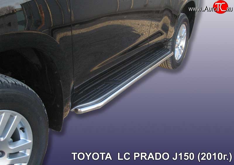 10 549 р. Защита штатных порогов из круглой трубы диаметром 42 мм Slitkoff  Toyota Land Cruiser Prado  J150 (2009-2013) (Цвет: нержавеющая полированная сталь)  с доставкой в г. Калуга