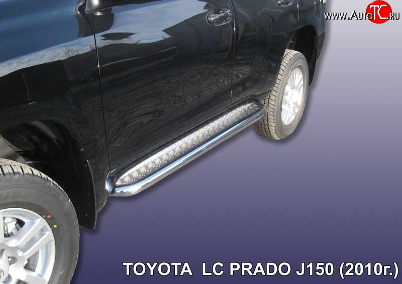 16 899 р. Широкая защита порогов Slitkoff  Toyota Land Cruiser Prado  J150 (2009-2013) (Цвет: нержавеющая полированная сталь)  с доставкой в г. Калуга