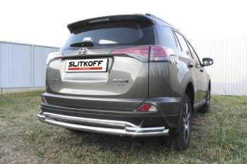 Защита заднего бампера Slitkoff (Ø57 и 42 мм, длинная) Toyota (Тойота) RAV4 (рав)  XA40 (2015-2019) XA40 5 дв. рестайлинг