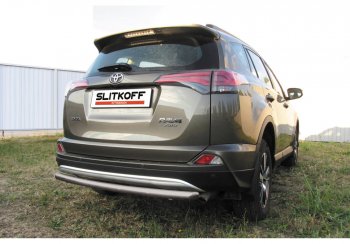4 999 р. Защита заднего бампера Slitkoff (Ø57 мм, радиусная)  Toyota RAV4  XA40 (2015-2019) (Сталь с полимерным покрытием в цвет: серебристый)  с доставкой в г. Калуга. Увеличить фотографию 1