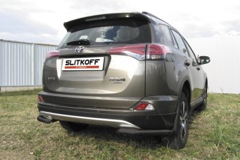 Защита заднего бампера Slitkoff (Ø57 мм, уголки) Toyota RAV4 XA40 5 дв. рестайлинг (2015-2019)