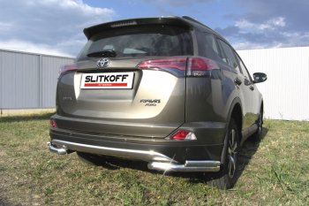 Защита заднего бампера Slitkoff (d57 и 42 мм, уголки) Toyota (Тойота) RAV4 (рав)  XA40 (2015-2019) XA40 5 дв. рестайлинг