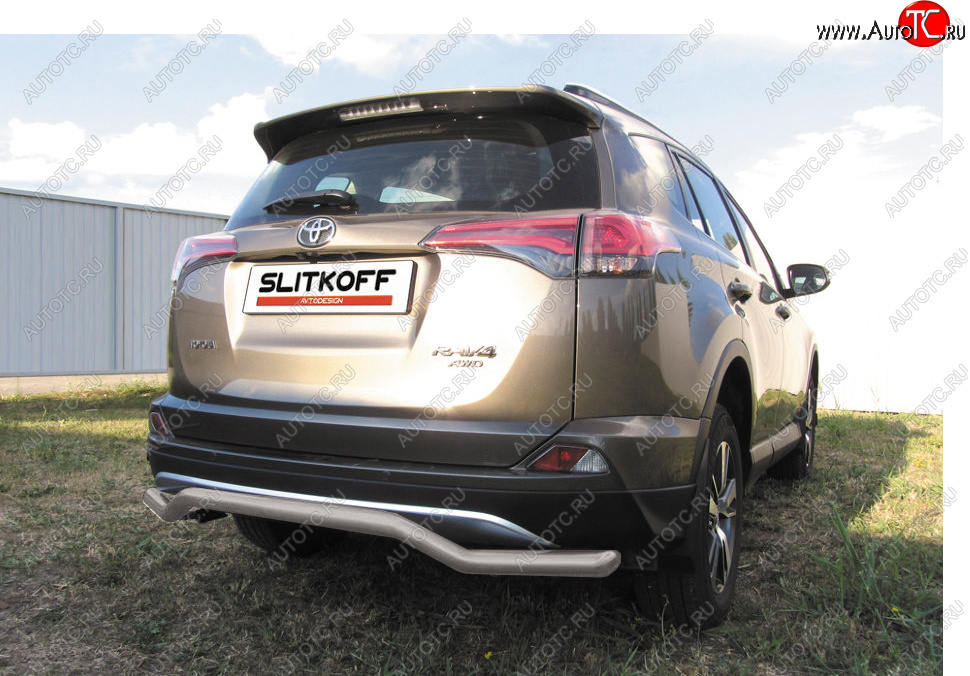 5 999 р. Защита заднего бампера Slitkoff (Ø57 мм, волна)  Toyota RAV4  XA40 (2015-2019) (Сталь с полимерным покрытием в цвет: серебристый)  с доставкой в г. Калуга