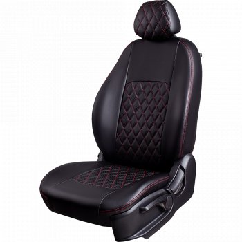 Чехлы для сидений Lord Autofashion Турин Ромб (экокожа) Toyota RAV4 XA40 5 дв. дорестайлинг (2012-2015)  (Черный, вставка черная, строчка красная)