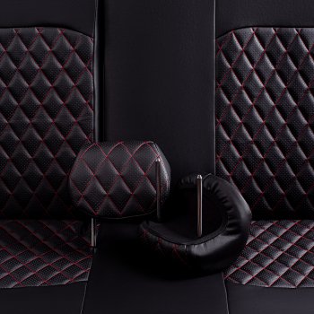 8 999 р. Чехлы для сидений Lord Autofashion Турин Ромб (экокожа)  Toyota RAV4  XA40 (2012-2019) (Черный, вставка черная, строчка красная)  с доставкой в г. Калуга. Увеличить фотографию 4