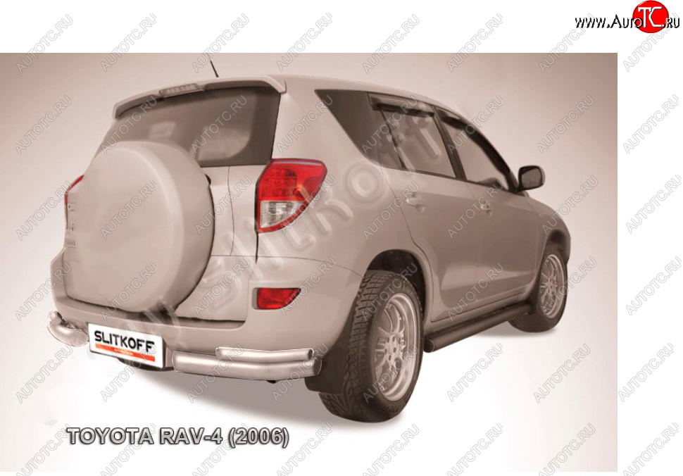 4 499 р. Защита заднего бампера Slitkoff (d57 мм, уголки)  Toyota RAV4  XA305 (2005-2009) (Сталь с полимерным покрытием в цвет: серебристый)  с доставкой в г. Калуга
