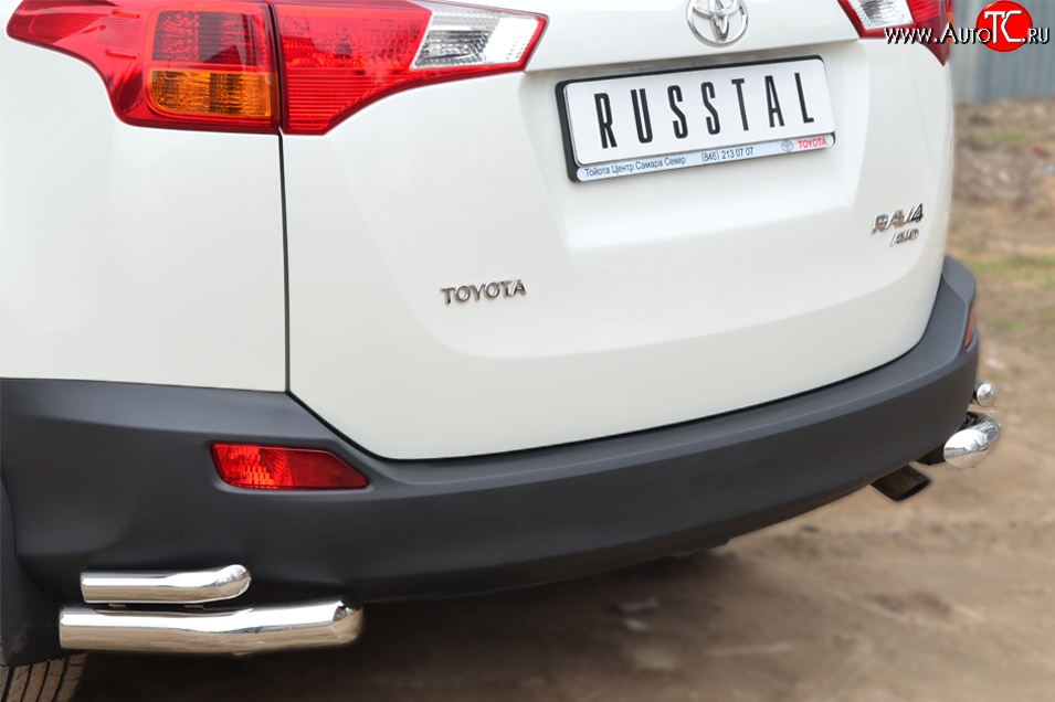 13 999 р. Защита заднего бампера (2 трубы Ø63 и 42 мм, уголки, нержавейка) Russtal  Toyota RAV4  XA40 (2012-2015)  с доставкой в г. Калуга