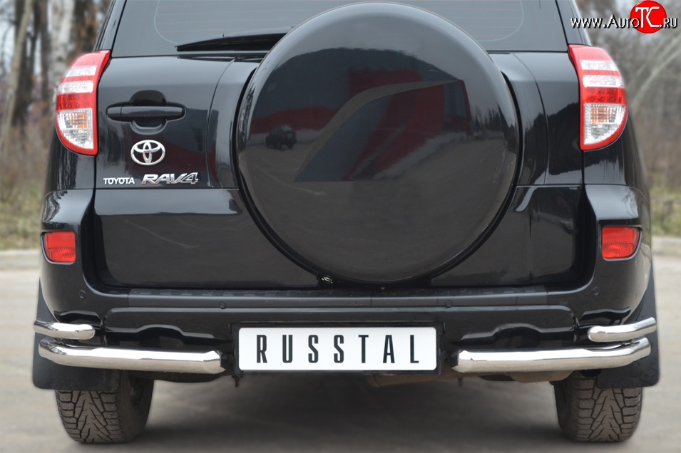 16 699 р. Защита заднего бампера (2 трубы Ø63 и 42 мм уголки, нержавейка) Russtal  Toyota RAV4  XA30 (2010-2013)  с доставкой в г. Калуга