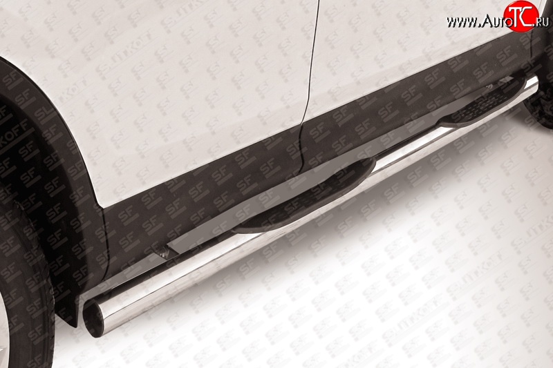 12 649 р. Защита порогов из трубы d76 мм с пластиковыми вставками для ног Slitkoff  Toyota RAV4  XA40 (2012-2015) (Цвет: нержавеющая полированная сталь)  с доставкой в г. Калуга